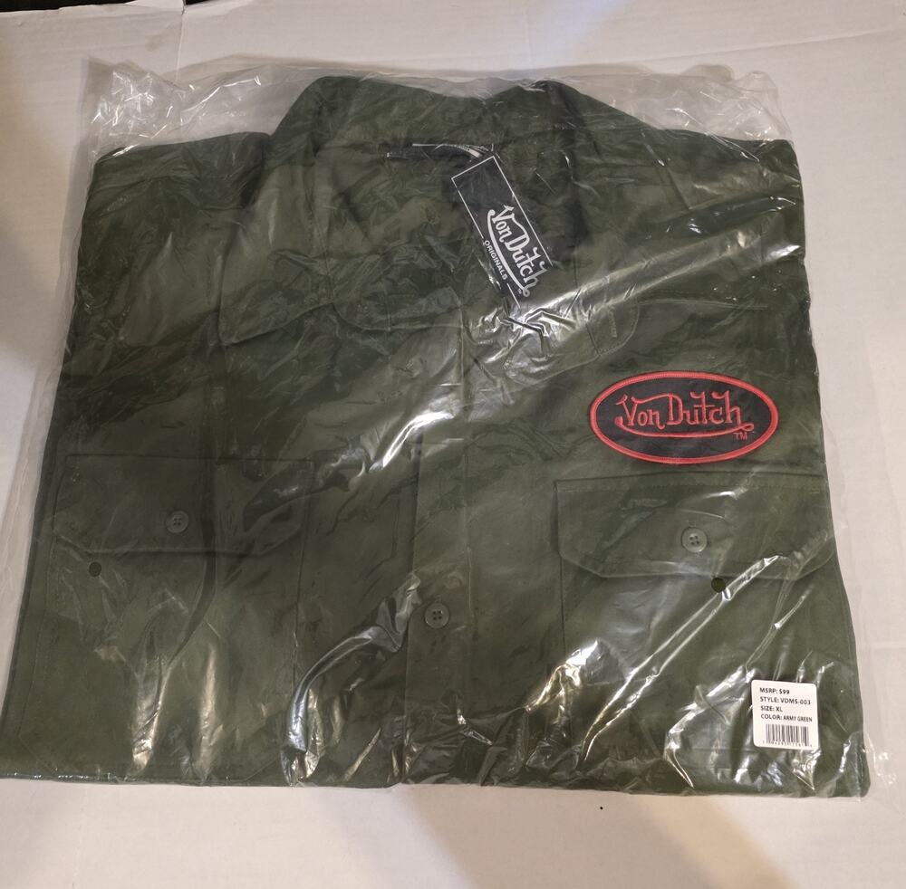 Von Dutch Army Green Button Shirt. New. Size Xl